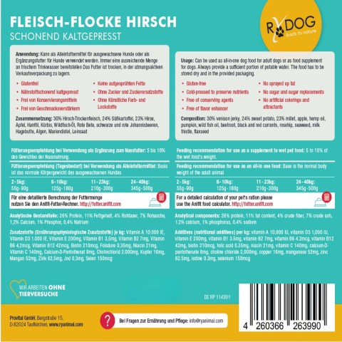 Hund Flocken Hundefutter Trockenfutter RyDog Fleisch-Flocke Hirsch 5kg 1 Stück -2- Anifit